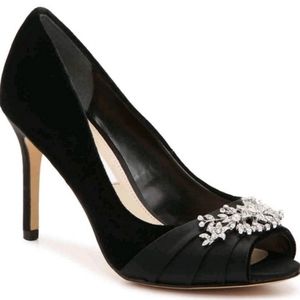 Nina Black Velvet Peep toe Pump High Heel NWT
